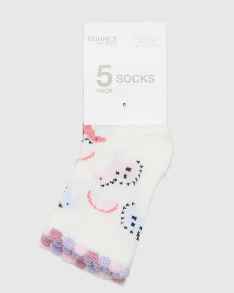 New Dunnes Stores Baby Girls Design Socks - Pack Of 5