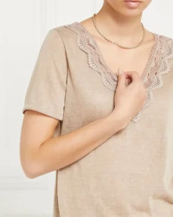 Outlet Dunnes Stores Gallery Freida Lace Linen Look T-Shirt