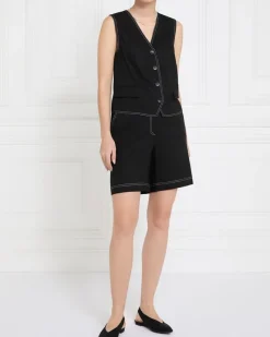 Discount Dunnes Stores Gallery Linen Blend Contrast Stitch Black Shorts