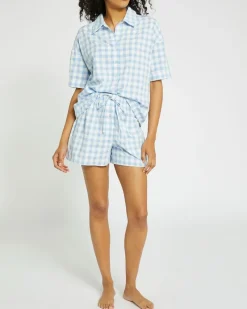 Clearance Dunnes Stores Gingham Woven Revere Pyjama Short Set