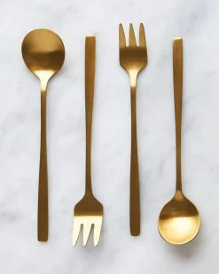 Sale Dunnes Stores Helen James Considered Brass Plated Spoon And Fork - Pack Of 4