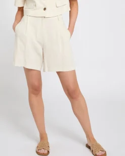 Online Dunnes Stores High Waisted Linen Blend Pleated Shorts