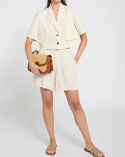 Online Dunnes Stores High Waisted Linen Blend Pleated Shorts