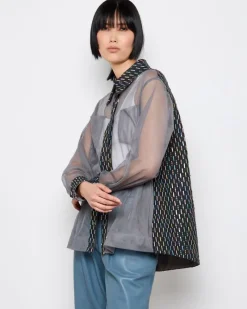 Discount Dunnes Stores Joanne Hynes 'Dopamine' Candy Denim And Draped Grey Mesh Shirt