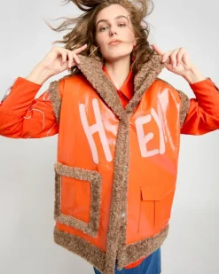 New Dunnes Stores Joanne Hynes 'HEY!' Gimme Dopamine! PU And Borg Lined Appliqué Gilet