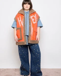 New Dunnes Stores Joanne Hynes 'HEY!' Gimme Dopamine! PU And Borg Lined Appliqué Gilet