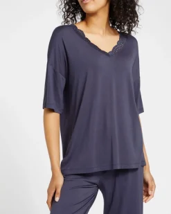 Online Dunnes Stores Lace Trim Viscose V-Neck Sleep T-Shirt