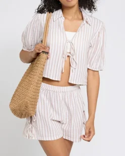 Fashion Dunnes Stores Lace Up Yarn Dyed Shorts