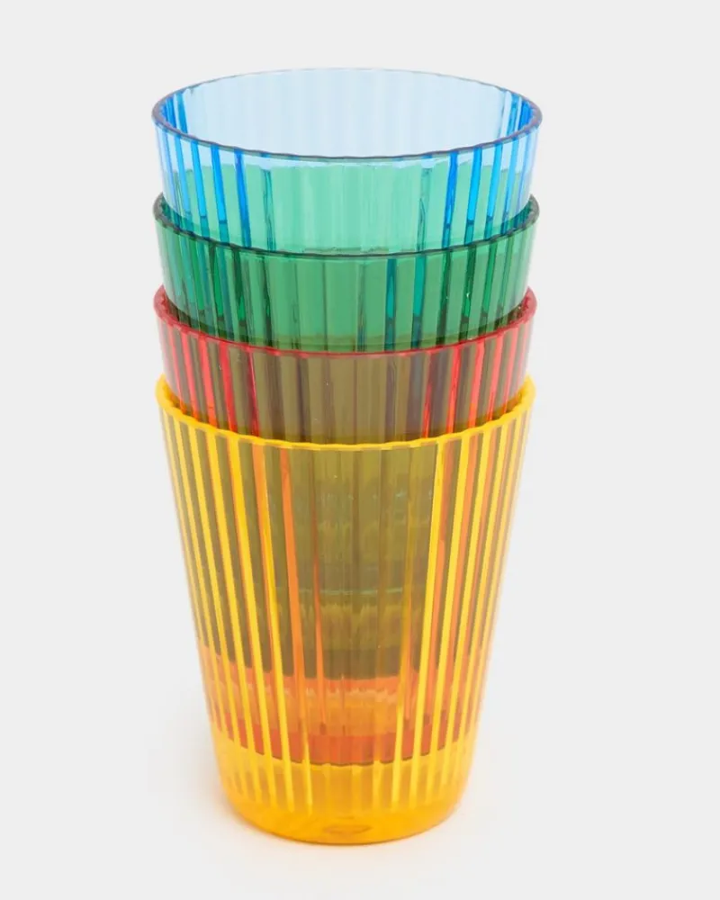 Discount Dunnes Stores Multicolour Ribbed Tumblers - Pack Of 4