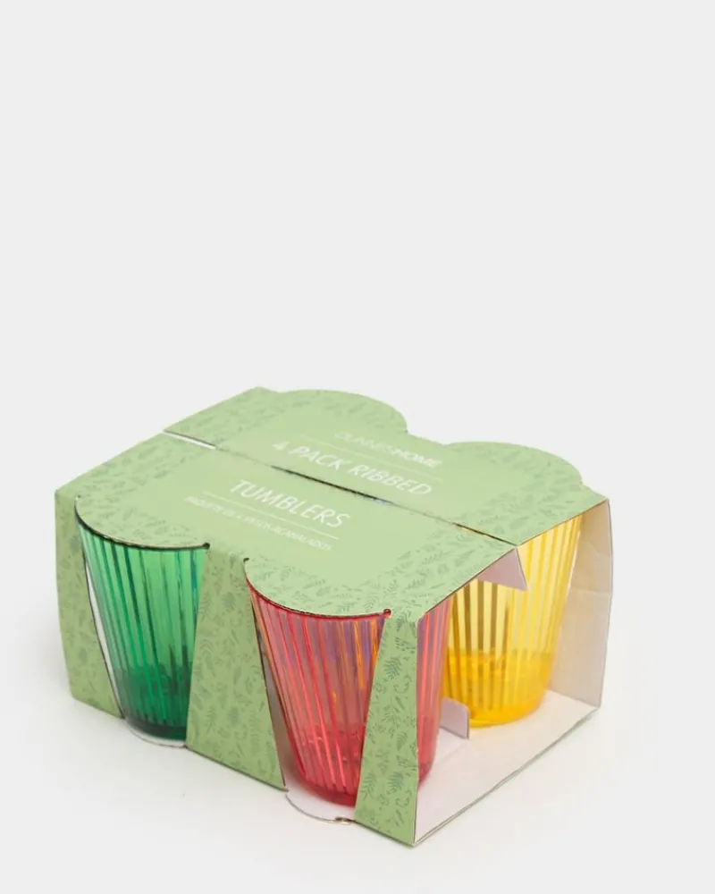 Discount Dunnes Stores Multicolour Ribbed Tumblers - Pack Of 4