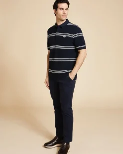 New Dunnes Stores Paul Costelloe Living Men Textured Rib Stripe Polo Shirt