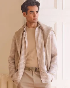 Fashion Dunnes Stores Paul Costelloe Living Men Longs-Sleeved Linen Stripe Shirt