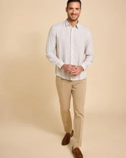 Fashion Dunnes Stores Paul Costelloe Living Men Longs-Sleeved Linen Stripe Shirt