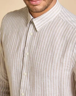 Fashion Dunnes Stores Paul Costelloe Living Men Longs-Sleeved Linen Stripe Shirt