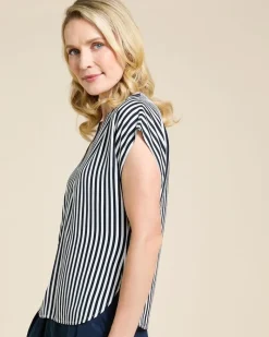 Online Dunnes Stores Paul Costelloe Living Studio Navy Stripe V-Neck Top