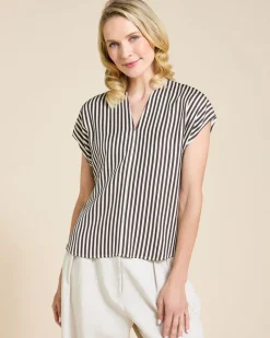 Hot Dunnes Stores Paul Costelloe Living Studio Brown Stripe V-Neck Top