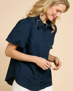 Fashion Dunnes Stores Paul Costelloe Living Studio Navy Puff Sleeve Shirt