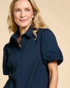 Fashion Dunnes Stores Paul Costelloe Living Studio Navy Puff Sleeve Shirt