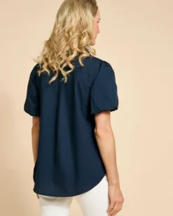 Fashion Dunnes Stores Paul Costelloe Living Studio Navy Puff Sleeve Shirt