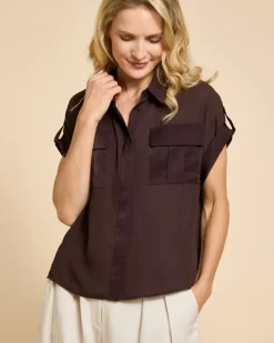 Clearance Dunnes Stores Paul Costelloe Living Studio Brown Pocket Blouse