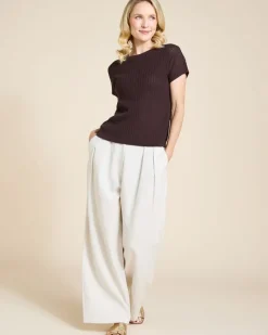 Outlet Dunnes Stores Paul Costelloe Living Studio Brown Parga Short Sleeve Knit