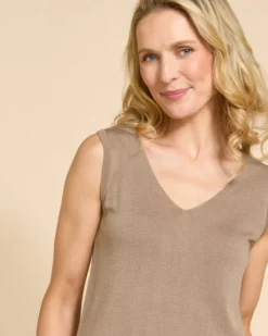 Outlet Dunnes Stores Paul Costelloe Living Studio Mink Linen V-Neck Tank Top