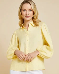 Best Dunnes Stores Paul Costelloe Living Studio Lemon Puff Sleeve 100% Linen Shirt