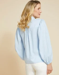 Online Dunnes Stores Paul Costelloe Living Studio Blue Puff Sleeve 100% Linen Shirt