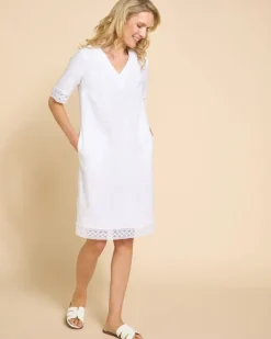 Hot Dunnes Stores Paul Costelloe Living Studio White V-Neck Linen Lace Dress