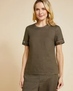 New Dunnes Stores Paul Costelloe Living Studio Khaki Sleeve Detail 100% Linen Shell Top