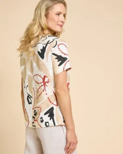 Sale Dunnes Stores Paul Costelloe Living Studio Abstract Print V-Neck Linen Top