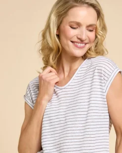Discount Dunnes Stores Paul Costelloe Living Studio Khaki Stripe Linen V-Neck Top