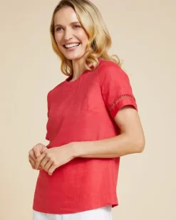 Discount Dunnes Stores Paul Costelloe Living Studio Red Sleeve Detail 100% Linen Shell Top