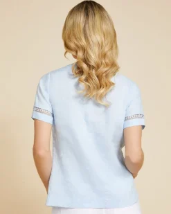 Outlet Dunnes Stores Paul Costelloe Living Studio Blue V-Neck Sleeve Detail 100% Linen Top