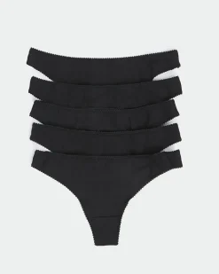 Outlet Dunnes Stores Plain Cotton Rich Thongs - Pack of 5