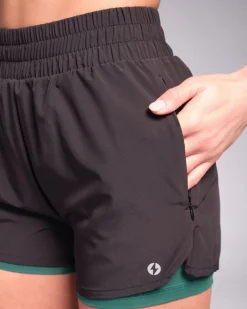Sale Dunnes Stores Powercut RUNSeries Pace Running Shorts Black/Jungle Green