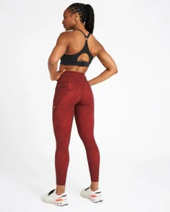 Outlet Dunnes Stores Powercut Sculpt High-Waisted Leggings In Dark Burgundy Wave Print