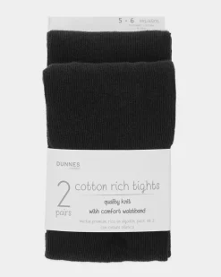 Fashion Dunnes Stores Premium Cotton-Rich Tights - Pack Of 2 - (3-14 Years)