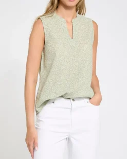Discount Dunnes Stores Print V-Neck Sleeveless Linen Blend top