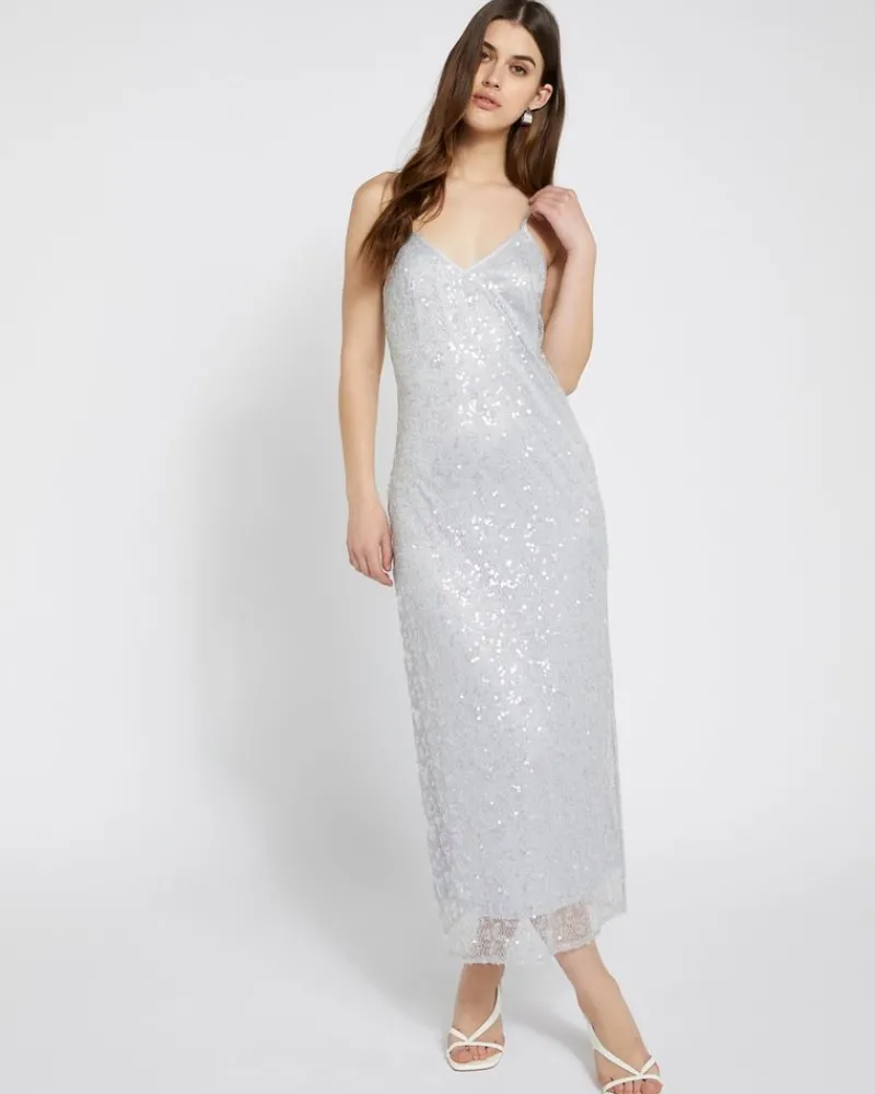 Clearance Dunnes Stores Savida Bailey Silver Sequin Lace Midi Dress
