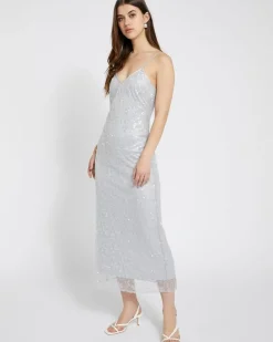 Clearance Dunnes Stores Savida Bailey Silver Sequin Lace Midi Dress