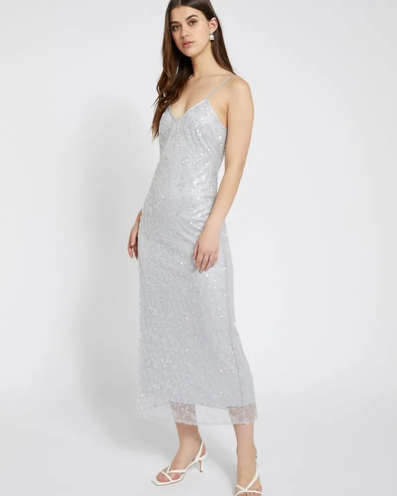 Clearance Dunnes Stores Savida Bailey Silver Sequin Lace Midi Dress