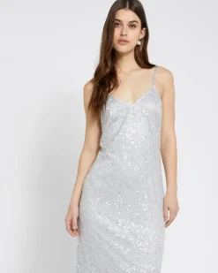 Clearance Dunnes Stores Savida Bailey Silver Sequin Lace Midi Dress