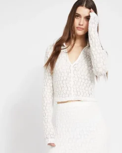 Discount Dunnes Stores Savida Bailey Textured White Button Front Top