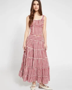 Outlet Dunnes Stores Savida Gingham Tiered Maxi Skirt