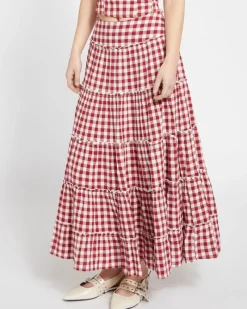 Outlet Dunnes Stores Savida Gingham Tiered Maxi Skirt