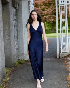 Outlet Dunnes Stores Savida Mia Navy Satin Midi Dress