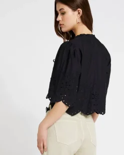 Online Dunnes Stores Savida Poplin Embroidered Bow Tie Front Blouse
