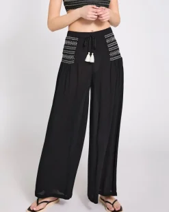 Best Dunnes Stores Viscose Crinkle Embroidered Palazzo Trousers